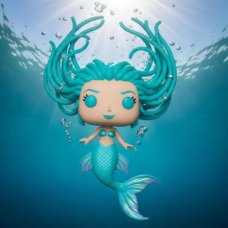 Funko Pop Mermaid Figure with Turquoise Eyes - Enchanting Scene