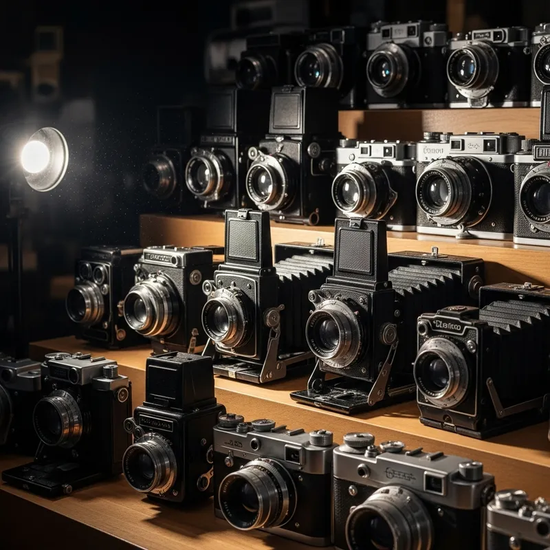 Vintage Cameras and Striking Flash Display Vintage Cameras and Striking Flash Display