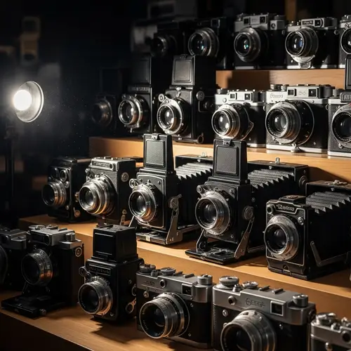 Vintage Cameras and Flash - Charismatic Chiaroscuro Display
