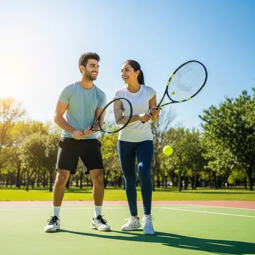Outdoor Tennis Fun with Young Middle-Eastern Male and Hispanic Female