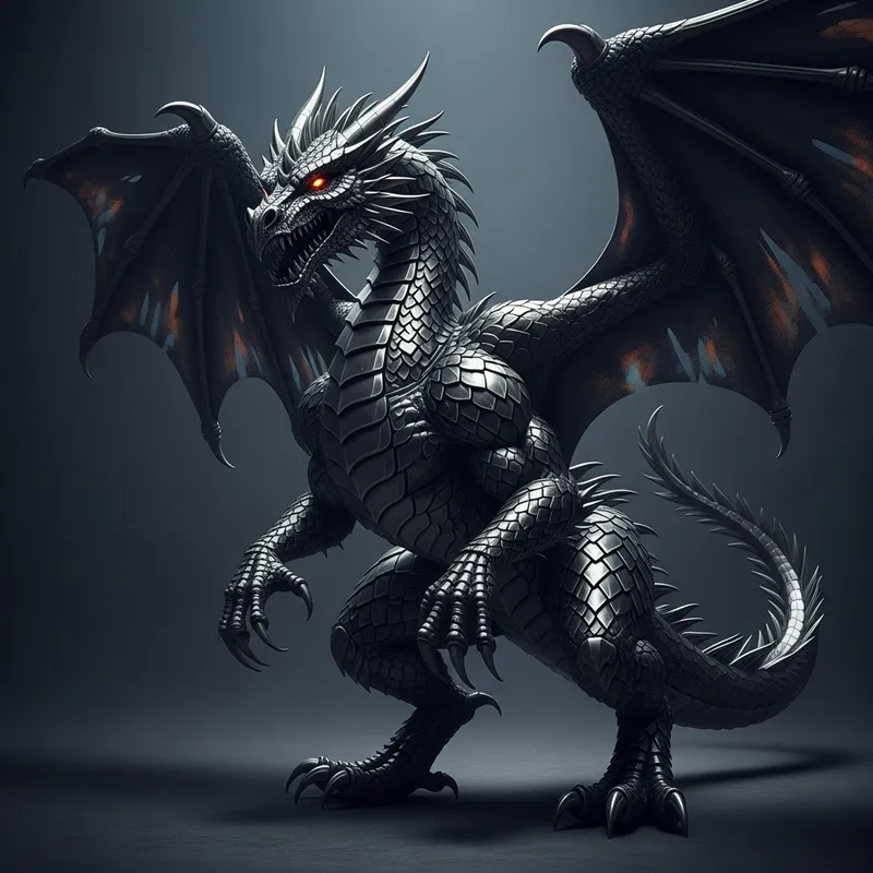 Realistic Dark Aluminum Dragon - Mystical Creature of Power