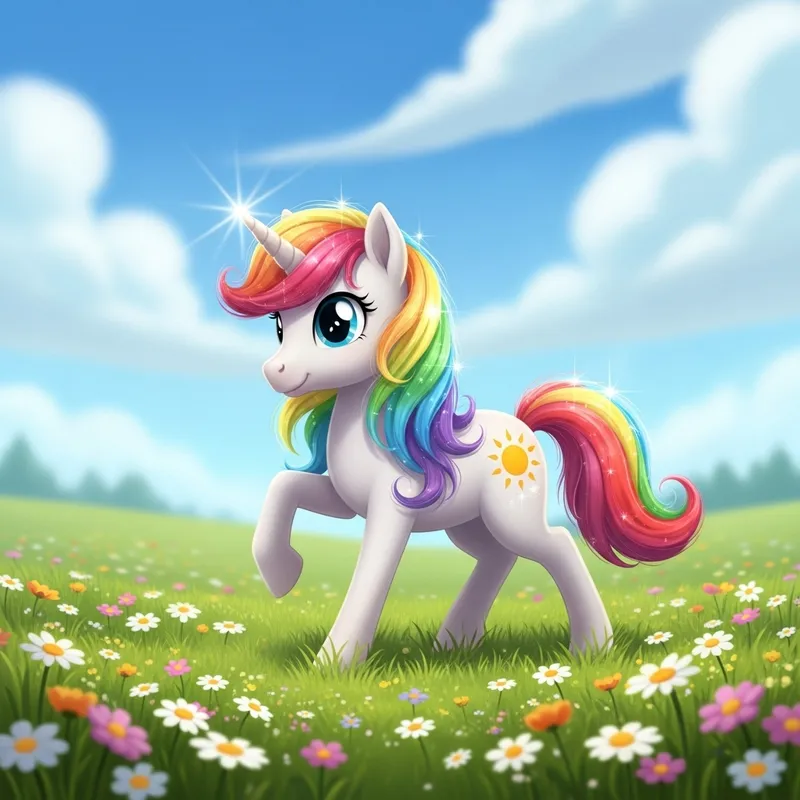 Colorful My Little Pony Frolicking in Lush Field | Joyful Imagery