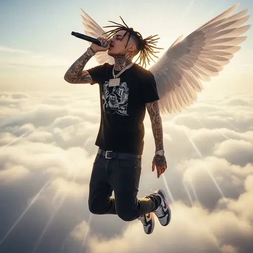 Rapper with Wings in Celestial Rap Performance
