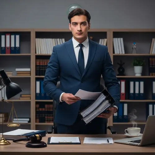 Experienced Lawyer | Stylish Suit & Briefcase | Legal Office Scene