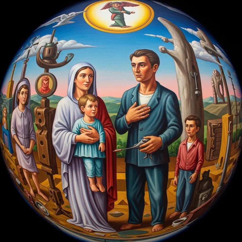 Surrealist Artwork: Man's Emotions as Father & Brother in Vibrant Colors