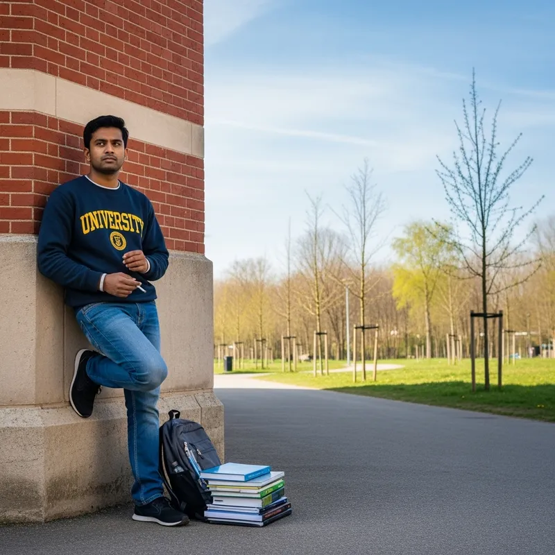 University Student Smoking by the Corner