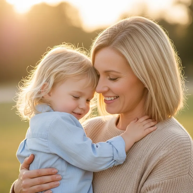 Blond Mother Fostering Positivity in Heartwarming Family Portrait Blond Mother Fostering Positivity in Heartwarming Family Portrait