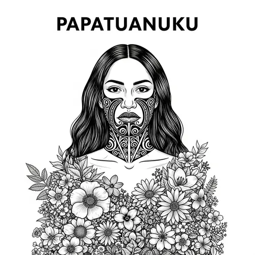 Maori Art Inspired Black and White Illustration of Earth Mother Papatuanuku