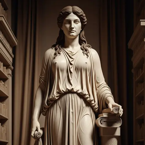 Greek Female Philosopher Sculpture in Ancient Library