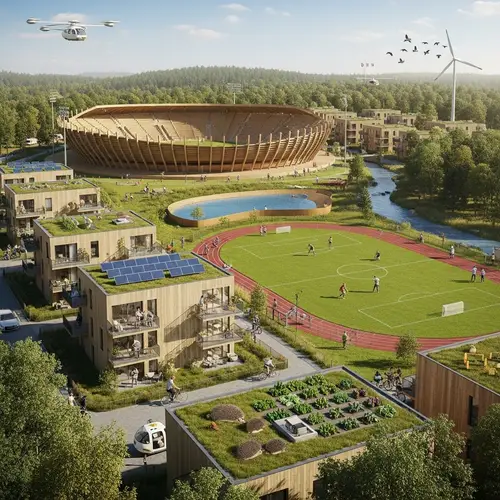 Sustainable Olympic Village in Forest with Wooden Stadium
