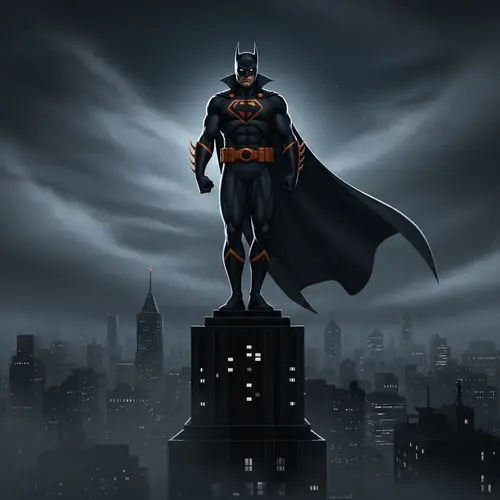 Mysterious Noir-Style Superhero On Towering Building