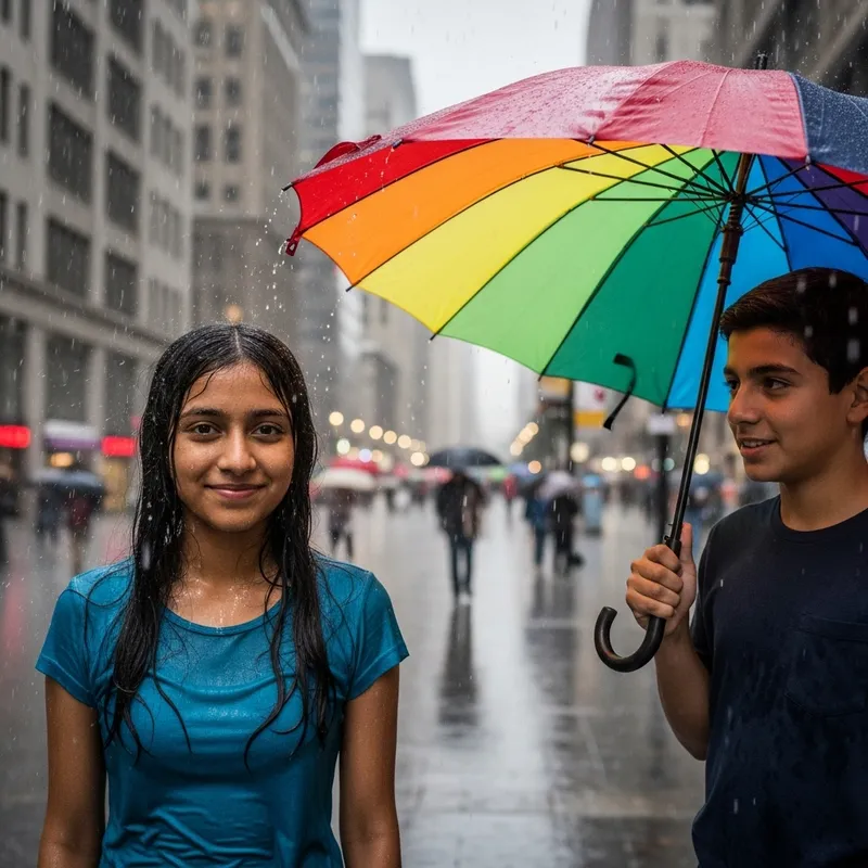 Kids with Umbrella Enjoying the Rain Kids with Umbrella Enjoying the Rain