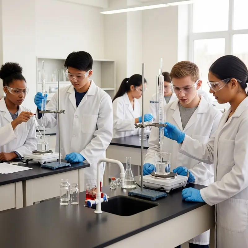 High School Students in Chemistry Lab Setting with Diverse Experiment
