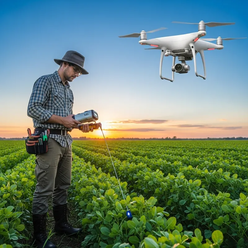 Expert Agronomist Inspecting Crops with Drone in Field