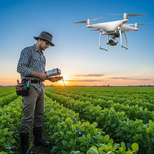 Expert Agronomist Analyzing Crops with Drone Technology