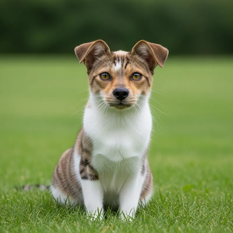 Unique Cat Dog Hybrid with White and Brown Patches