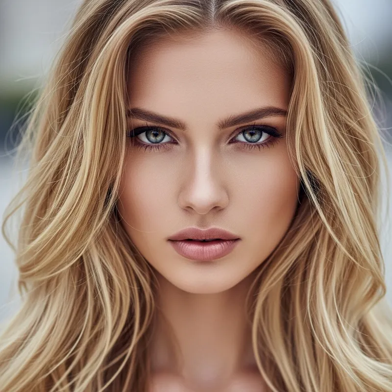 Stunning White Woman with Long Blonde Hair and Piercing Grey Blue Eyes