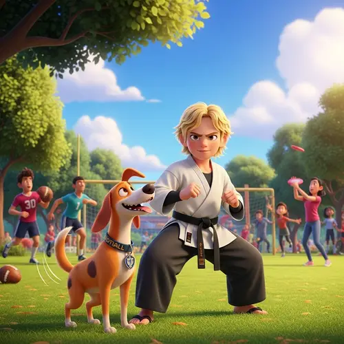 Unique Barcelona Mascota and Goku Characters in Park Scene