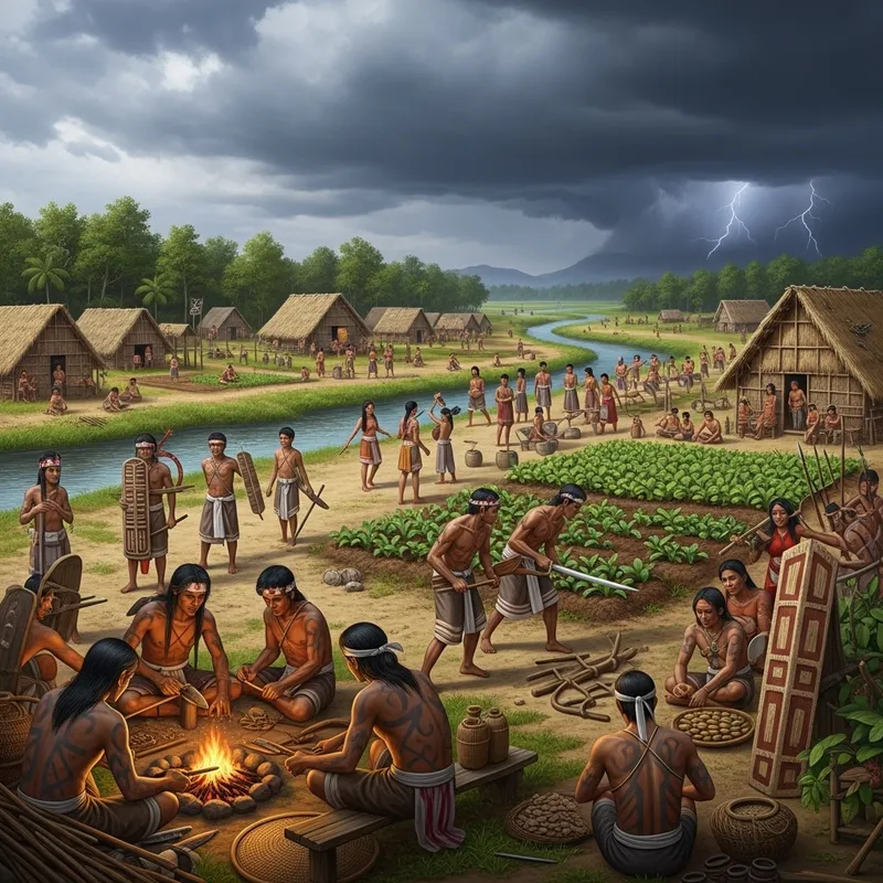 Pre-Colonial Visayan Village Preparing for War: Traditional Life and Weapon-Making