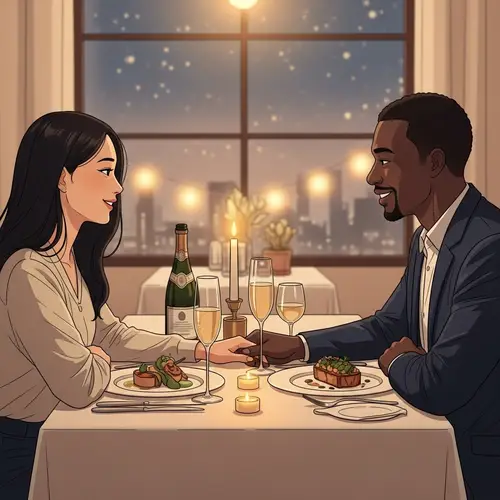 Romantic Diverse Couple Date in Cozy Restaurant