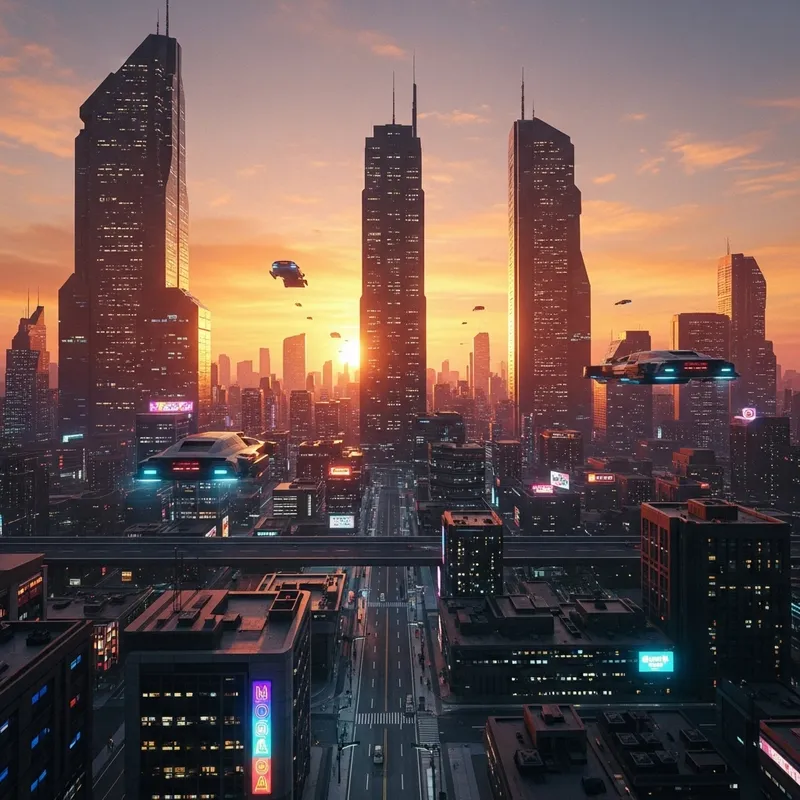 Neon Cyberpunk Cityscape at Dusk