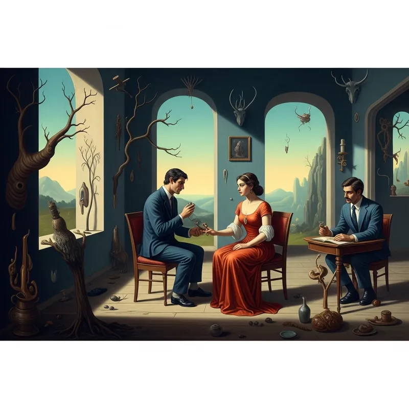 Surrealist Romance: A Dreamlike Meeting in Dali-inspired Dreamscape