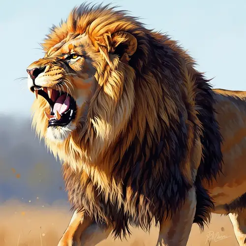 Regal Lion Roaring | Wildlife Art Painting