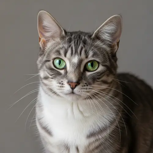 Exquisite Green-Eyed Domestic Cat with Charcoal Grey and Snow White Fur