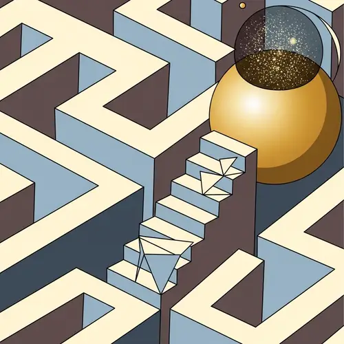 Geometric Curiosity Art: Labyrinth with Golden Sphere