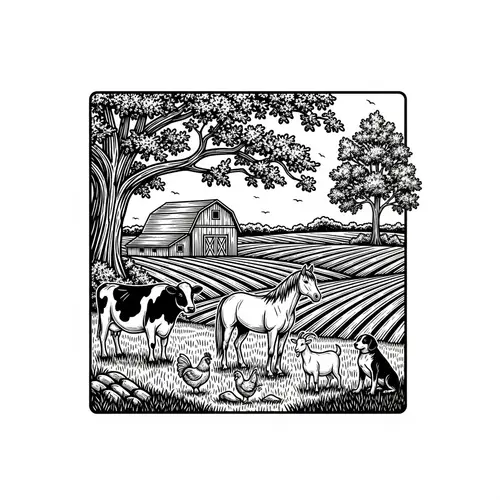 Classic Farm Landscape Logo Design for T-Shirts