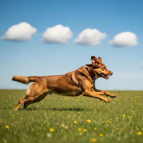 Energetic Dog Running in Lush Green Meadow