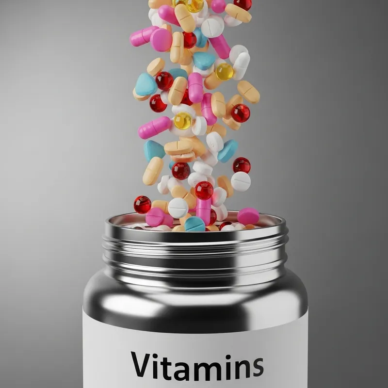 Ultra Realistic 3D Image of Vitamin Container Filled with 300 Colorful Vitamins