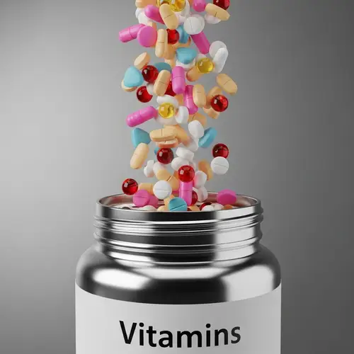 Realistic 3D Rendering of Vitamin Container Packed with 300 Vitamins