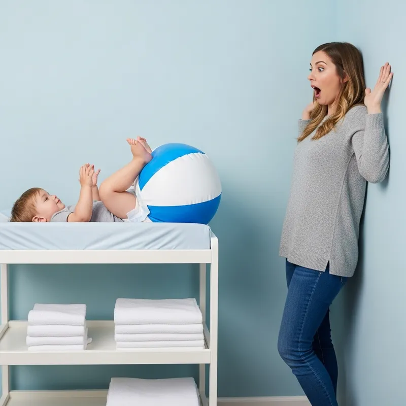 Adorable Toddler Kicking with Joy in Oversized Inflated Diaper