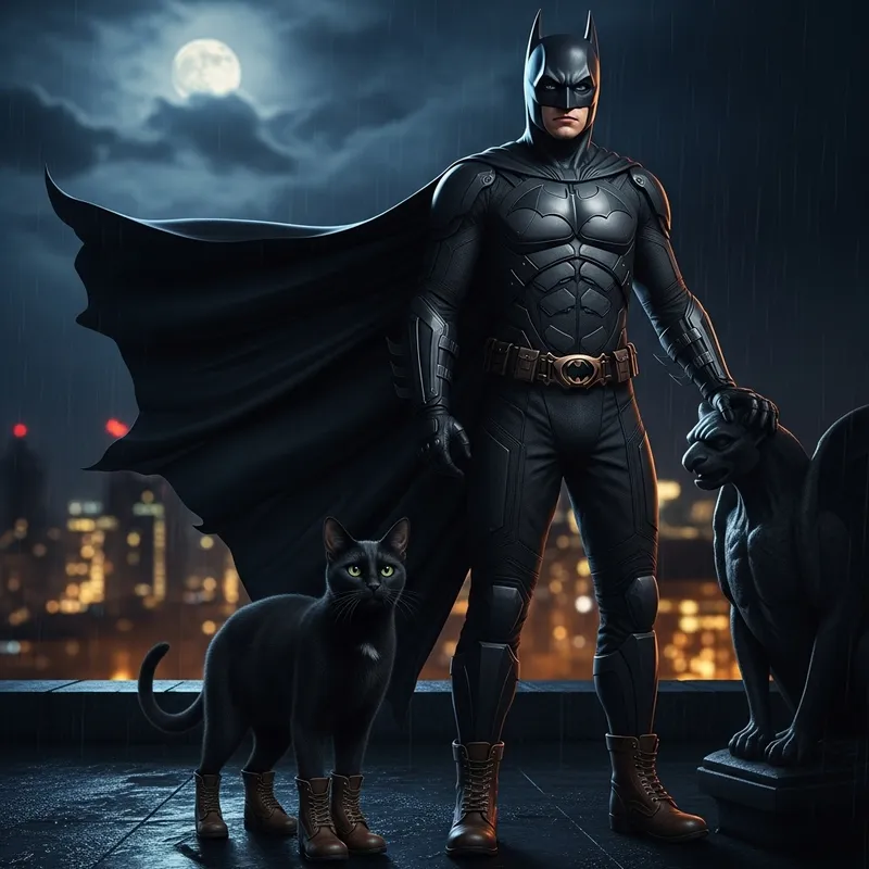 Cat in Boots and Batman: Nocturnal Superhero Duo