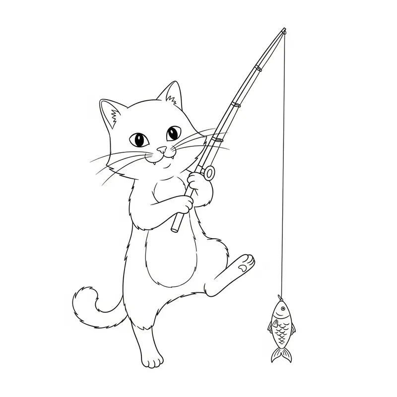 Whimsical Cartoon Cat Line Drawing