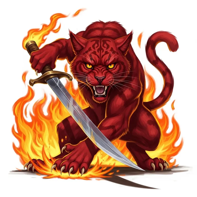 Fierce Red Cat with AK-47 in Fiery Scene