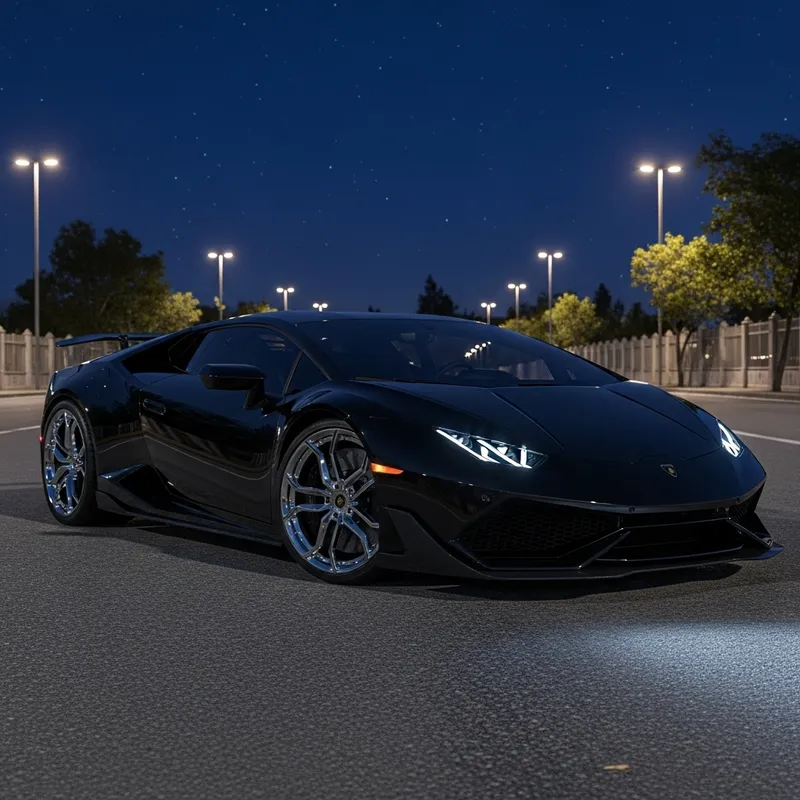 Black Lamborghini | Night Street Scene