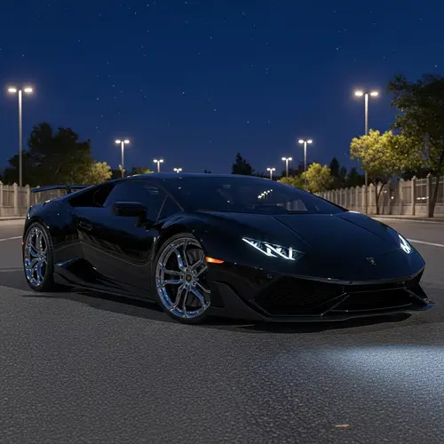 Sleek Black Lamborghini | Urban Night Scene