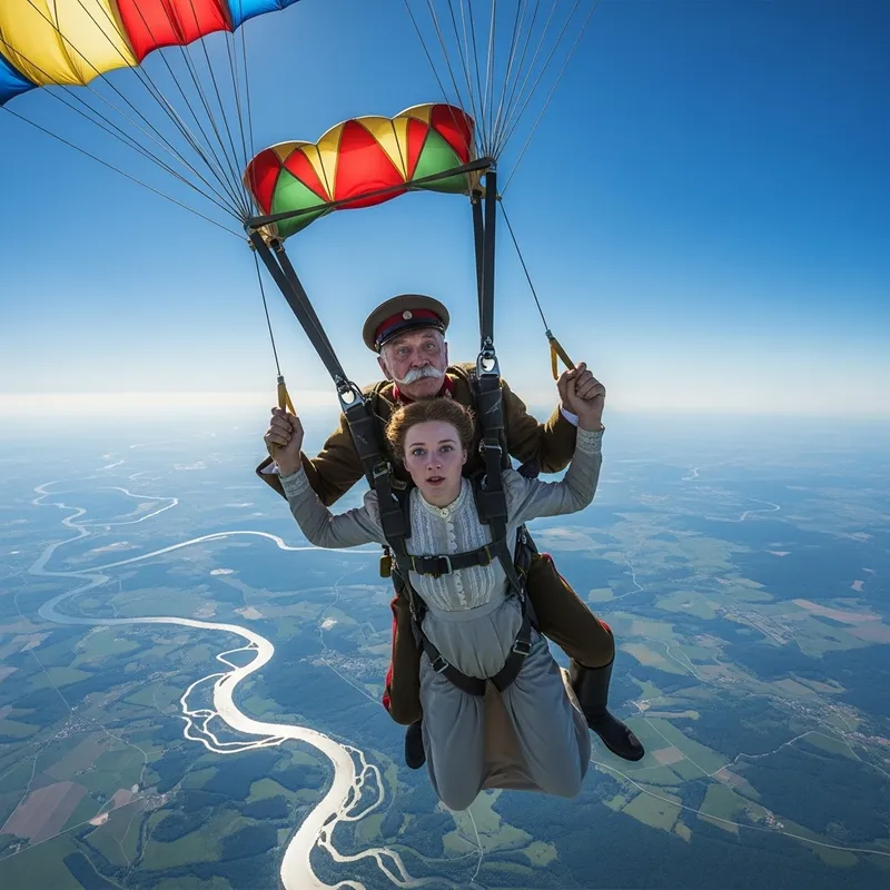 Stalin and Daughter Skydiving in 20th Century Attire Stalin and Daughter Skydiving in 20th Century Attire