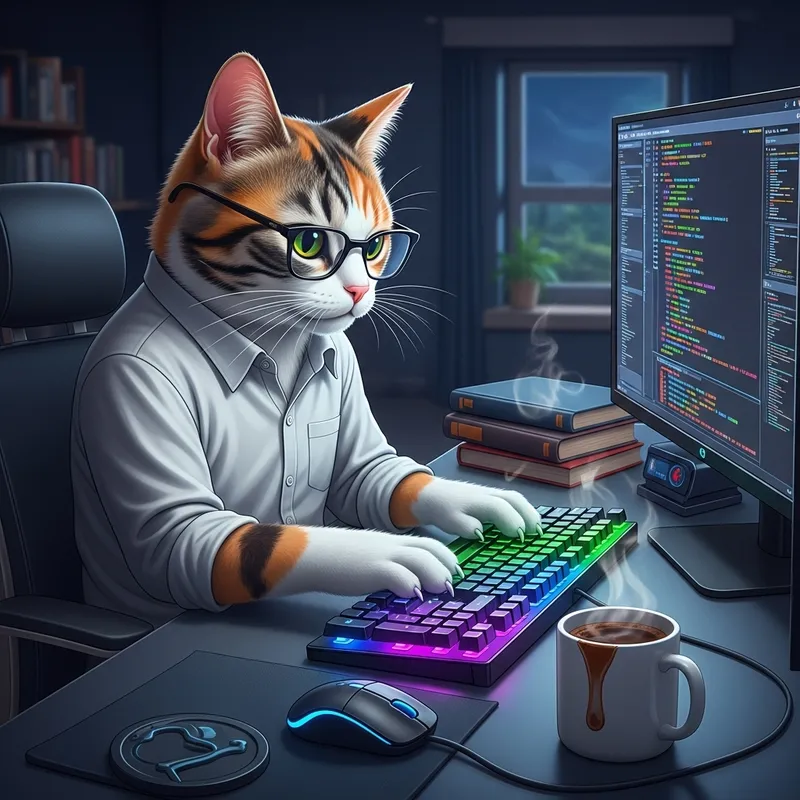 Cat Coding | Modern Desk Illustration