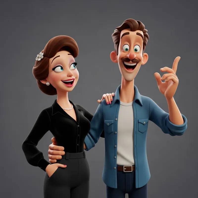 Disney Style Animated Wedding Illustration - Joyful Couple