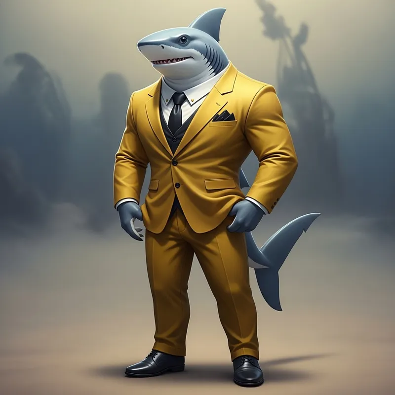 Stylish Shark in Yellow Suit - Professional & Suave Stylish Shark in Yellow Suit - Professional & Suave