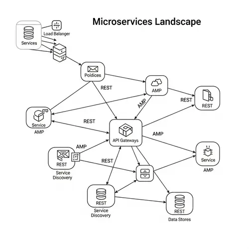 Microservices Landscape Architecture: REST and AMP Communication Overview