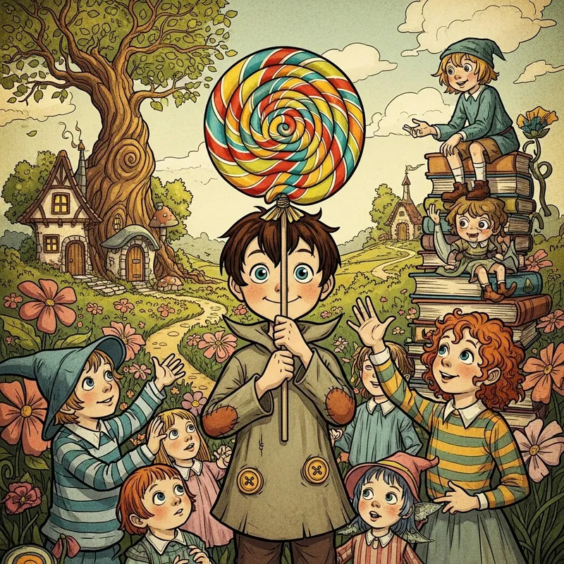 Enchanting Scene of Boy with Candy and Enticing Children | Whimsical Art