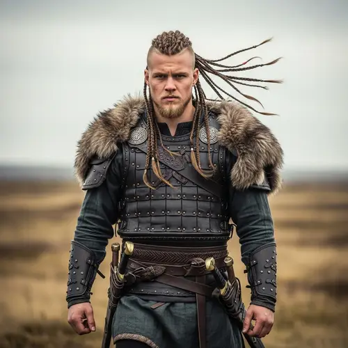 Musclebound Scandinavian Viking Warrior with Intricate Braids