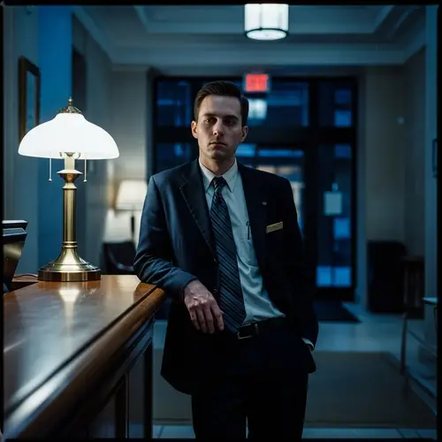 Loneliness of Night Shift: Weary Hotel Employee in Vintage Style