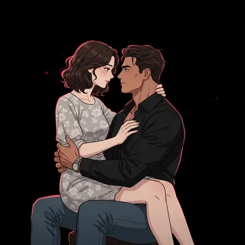 Moody Japanese-Style Animated Art of European-American Couple in Love