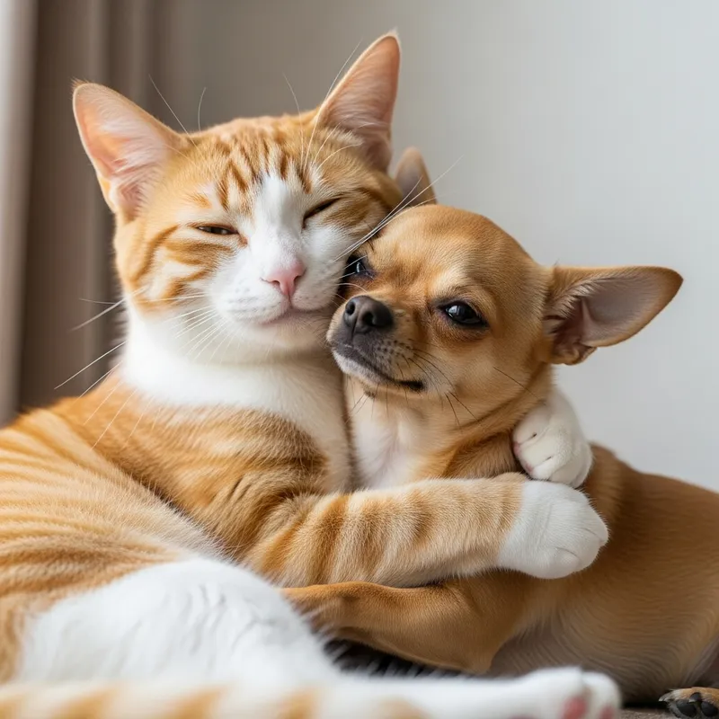 Cat and Dog Cuddle: Adorable Friendship Moment