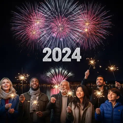 2024 New Year's Eve Fireworks Spectacle | Diverse Crowd Celebrates
